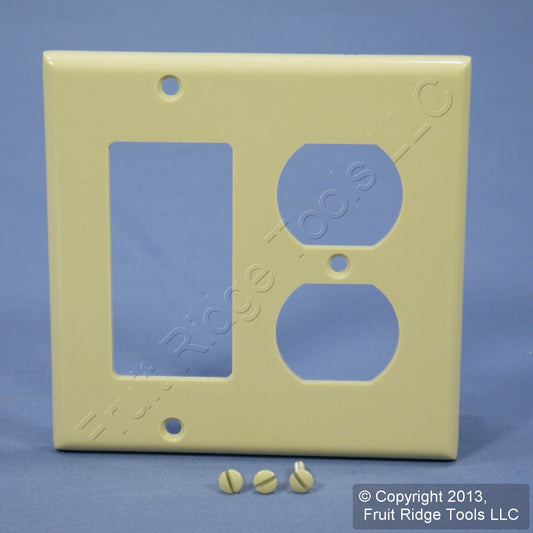 Leviton 80455-I Ivory 2-Gang Duplex Outlet Decora GFI Plastic Standard Wallplate