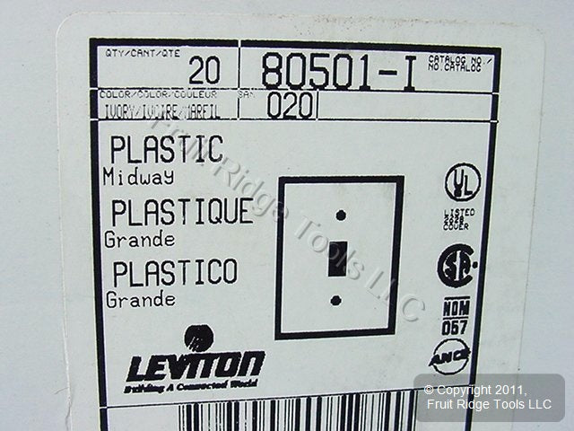 Leviton 80501-I Ivory 1-Gang Toggle Switch Plastic Midway Wallplate Covers 20pcs