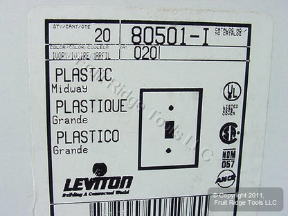 Leviton 80501-I Ivory 1-Gang Toggle Switch Plastic Midway Wallplate Covers 20pcs