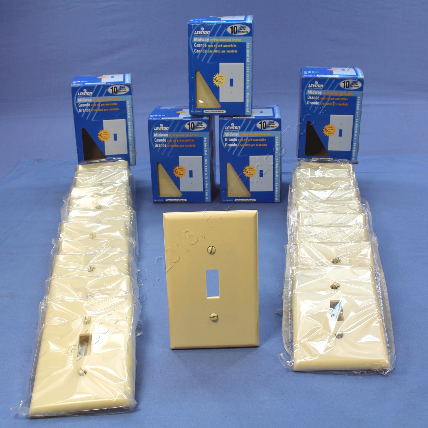 Leviton 80501-I Ivory 1-Gang Toggle Switch Plastic Midway Wallplate Covers 50pcs