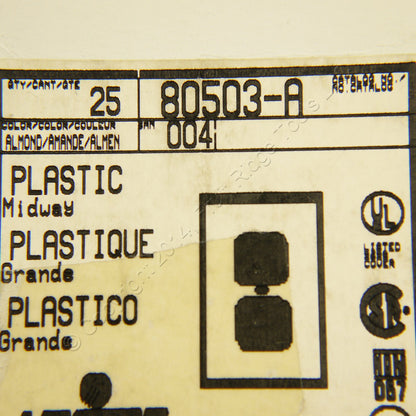 Leviton 80503-A Almond Duplex Outlet Receptacle Midway Wallplate Covers 25-pack
