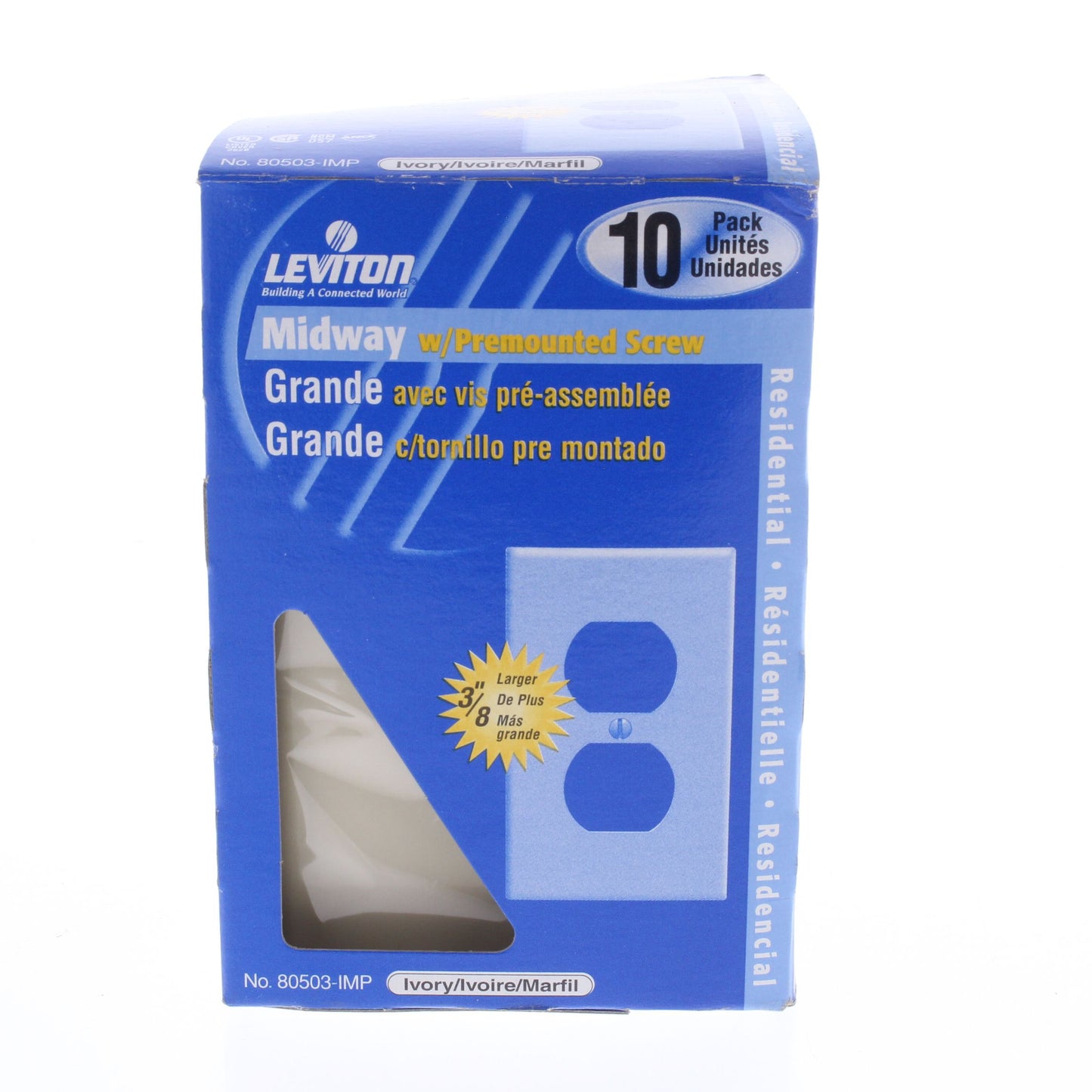 Leviton 80503-IMP Ivory 1-Gang Duplex Outlet Plastic Midway Wallplates 10pcs