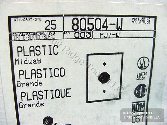 Leviton 80504-W White 1-Gang 1.406" Outlet Plastic Midway Wallplate Cover 25pcs