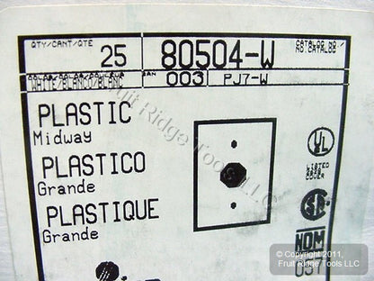 Leviton 80504-W White 1-Gang 1.406" Outlet Plastic Midway Wallplate Cover 25pcs