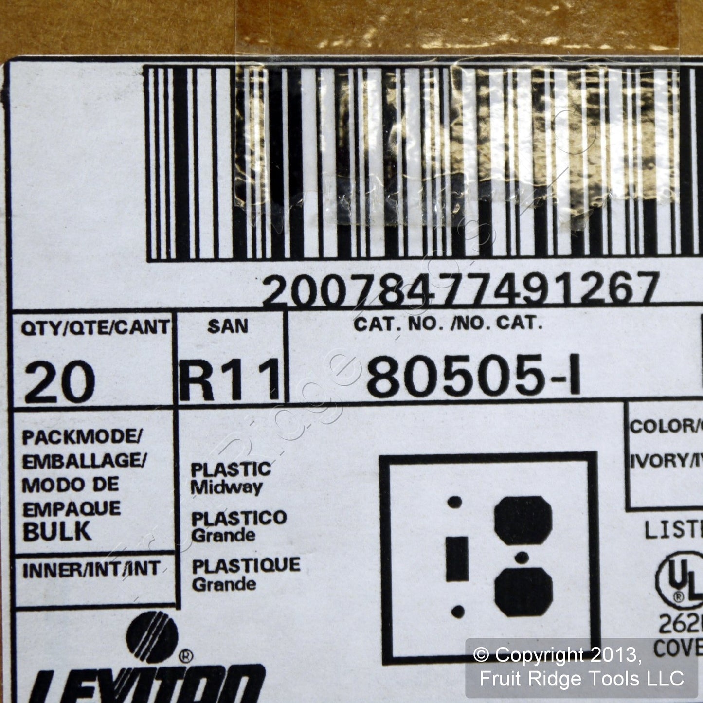 Leviton 80505-I Ivory 2-Gang Toggle Duplex Plastic Midway Wallplate Cover 20pcs