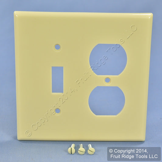Leviton 80505-I Ivory 2-Gang Toggle Switch Duplex Outlet Midway Wallplate Cover
