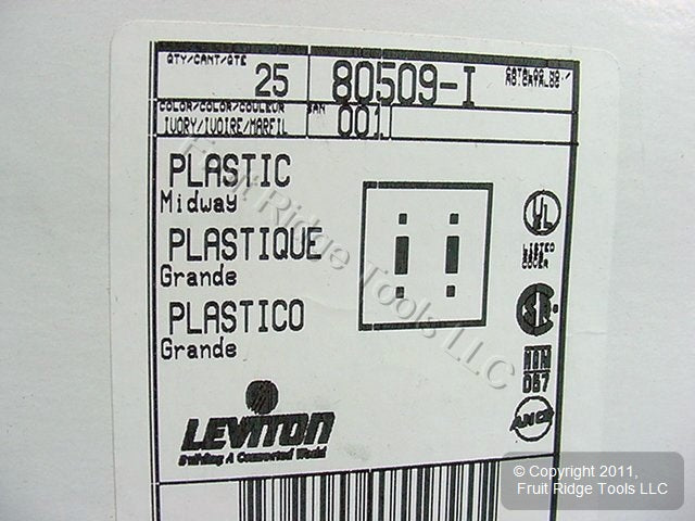 Leviton 80509-I Ivory 2-Gang Toggle Switch Plastic Midway Wallplate Covers 25pcs