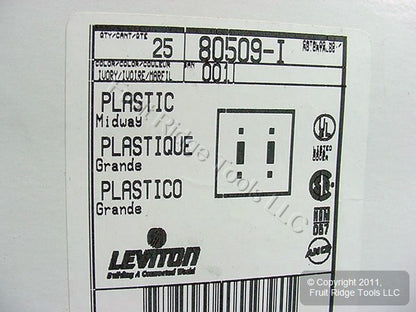 Leviton 80509-I Ivory 2-Gang Toggle Switch Plastic Midway Wallplate Covers 25pcs