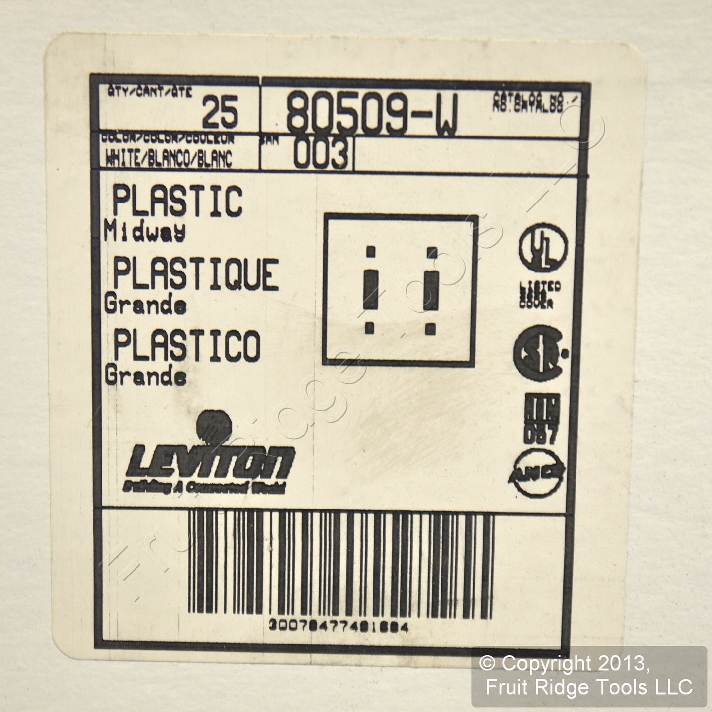 Leviton 80509-W White 2-Gang Toggle Switch Plastic Midway Wallplate Covers 25pcs