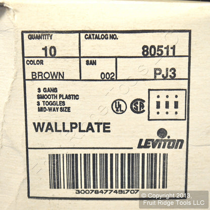 10 Leviton Brown Midway 3-Gang Toggle Switch Cover Wallplates Switchplate 80511