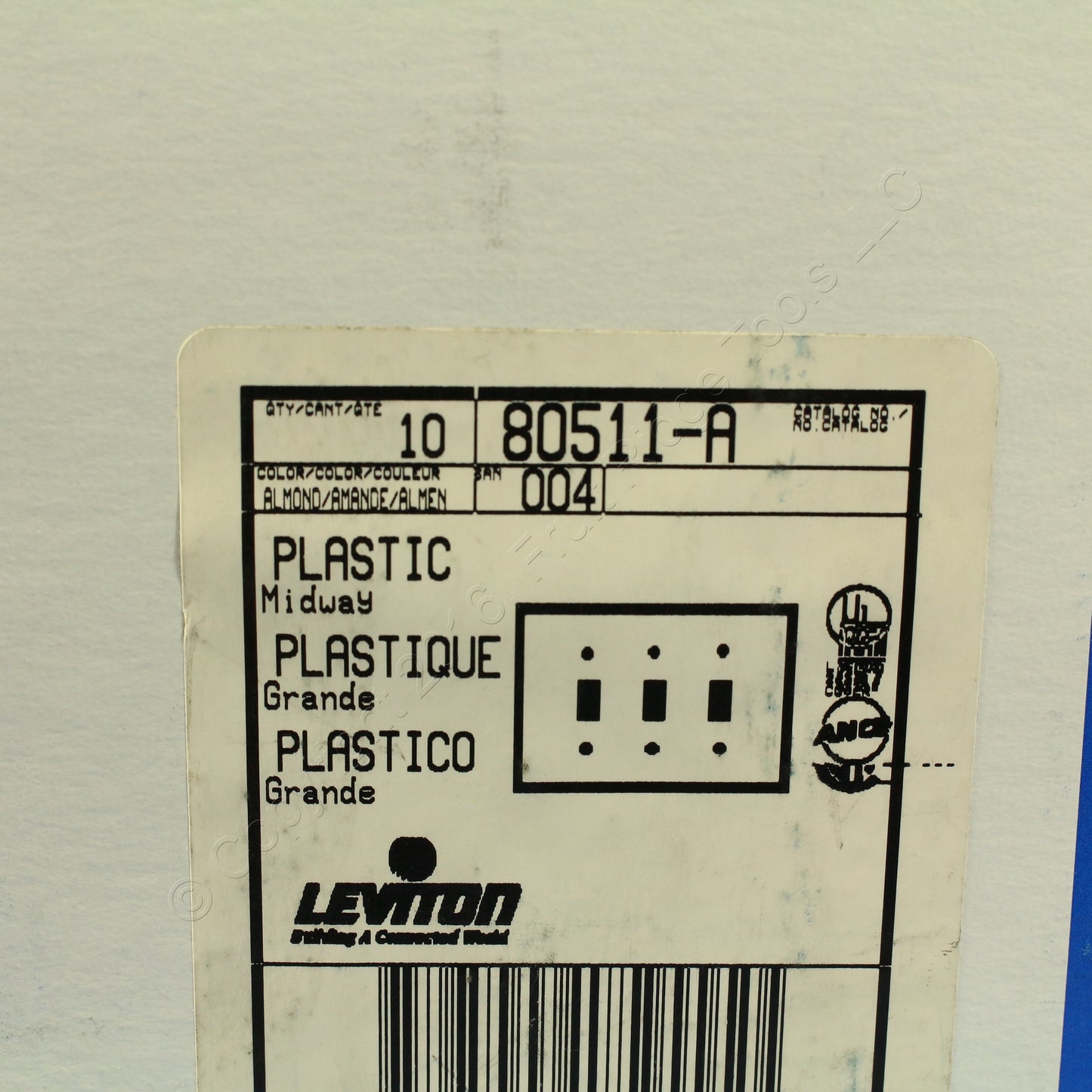 Leviton 80511-A Almond 3-Gang Toggle Switch Plastic Midway Wallplates 10-pack