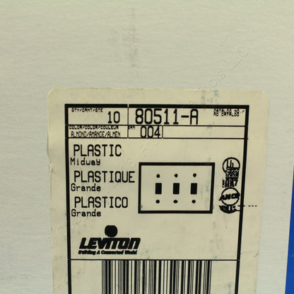 Leviton 80511-A Almond 3-Gang Toggle Switch Plastic Midway Wallplates 10-pack