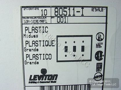 Leviton 80511-I Ivory 3-Gang Toggle Switch Midway Plastic Wallplate Covers 10pcs