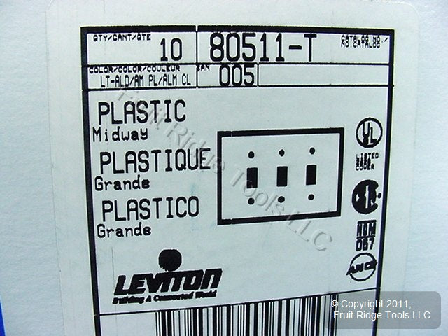 Leviton 80511-T Light Almond 3-Gang Toggle Plastic Midway Wallplate Cover 10pcs