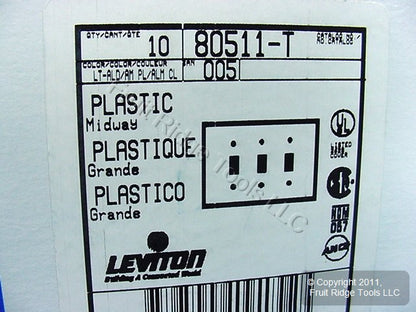 Leviton 80511-T Light Almond 3-Gang Toggle Plastic Midway Wallplate Cover 10pcs