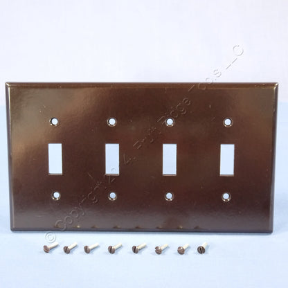 Leviton 80512 Brown 4-Gang Plastic Midway Toggle Switch Wallplate Cover Plate