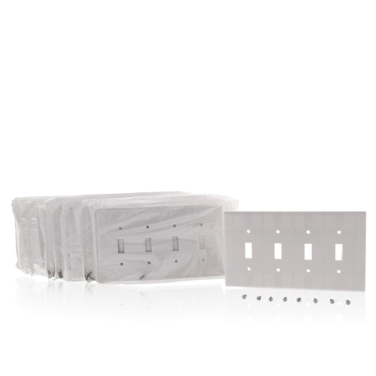 Leviton 80512-W White Midway 4Gang Toggle Switch Cover Plastic Wallplate 10-Pack