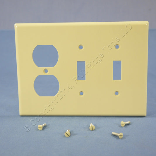 Leviton 80521-I Ivory 3-Gang Toggle Switch Duplex Outlet Midway Wallplate Cover