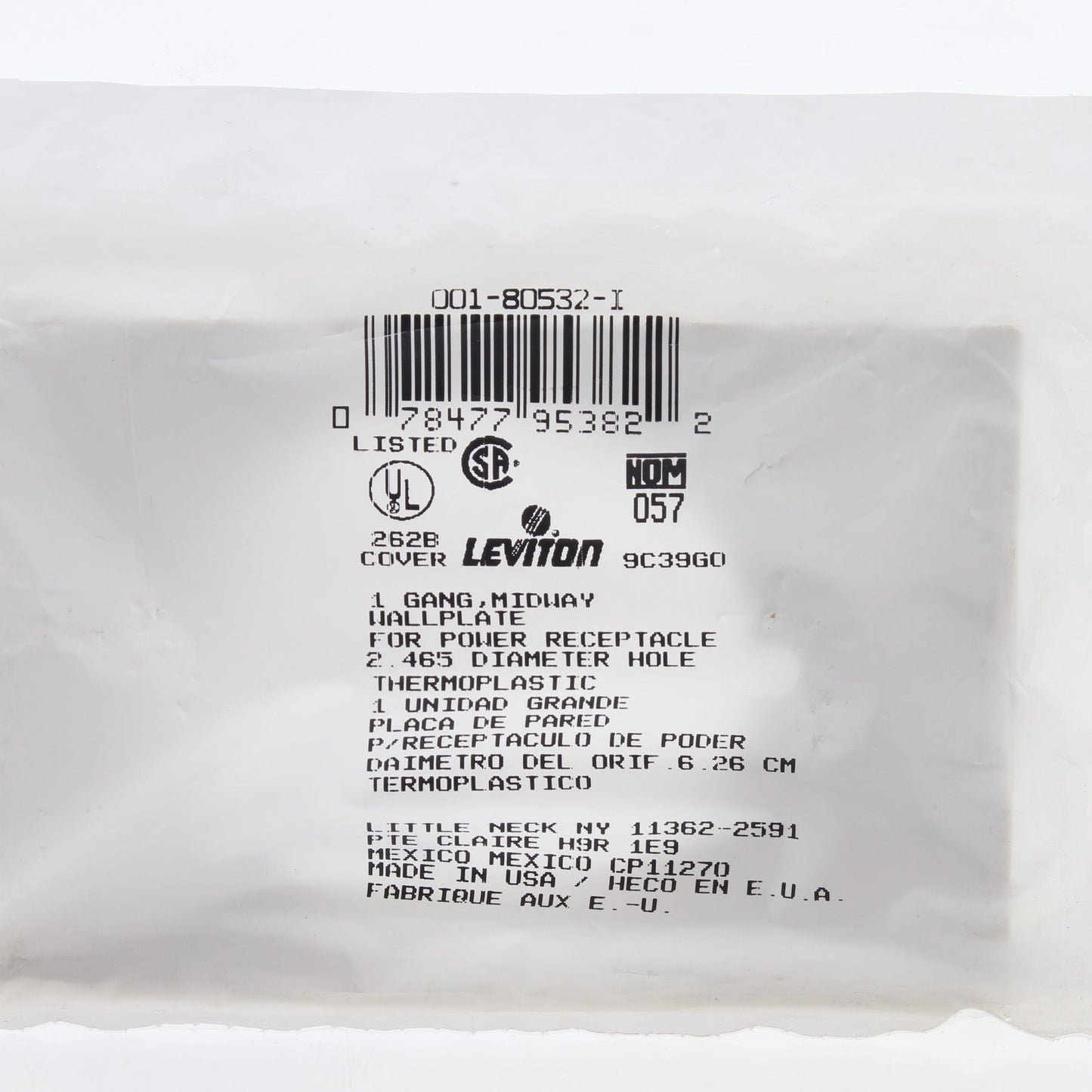 Leviton 80532 Ivory 1-Gang 2.465" Outlet Power Receptacle Thermoset Wallplate