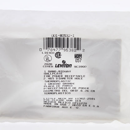 Leviton 80532 Ivory 1-Gang 2.465" Outlet Power Receptacle Thermoset Wallplate