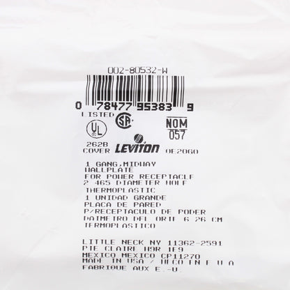 Leviton 80532-W White 1-Gang 1- 2.465in Dia. Outlet Unbreakable Midway Wallplate