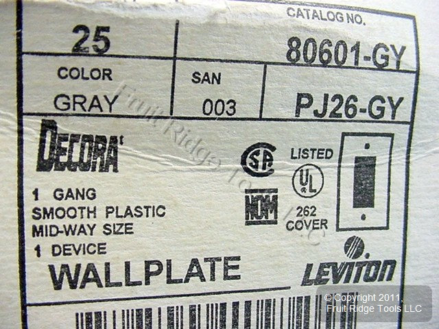 Leviton 80601-GY Gray 1-Gang Decora GFCI Plastic Midway Wallplate Covers 25pcs