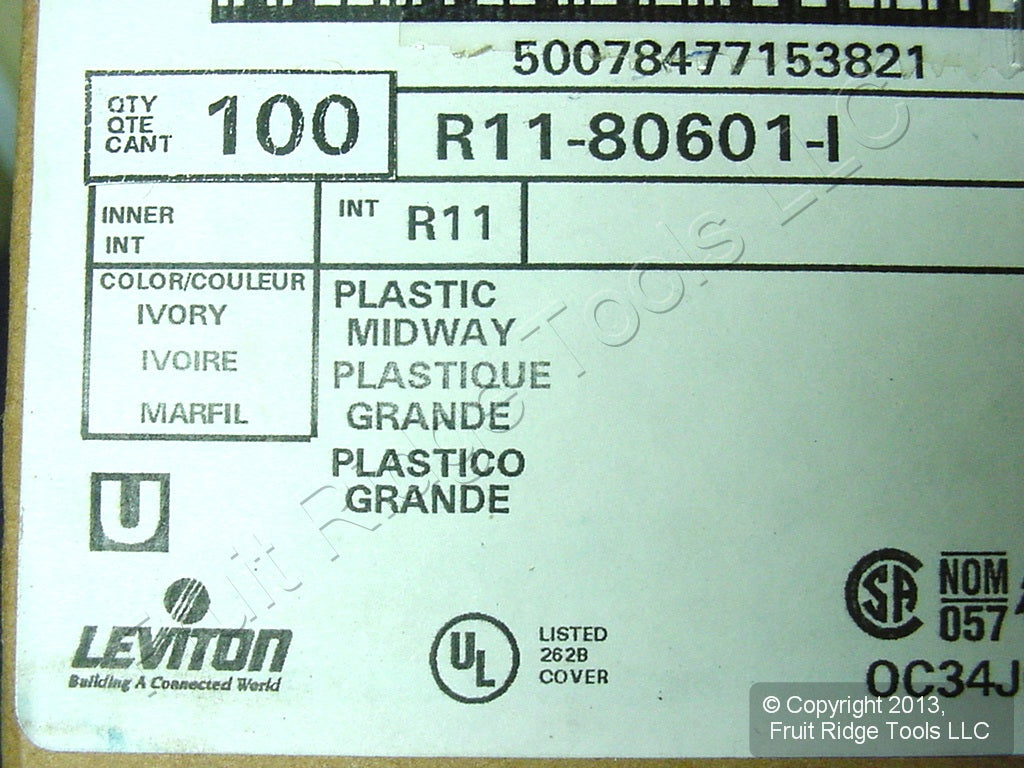 Leviton 80601-I Ivory 1-Gang Decora GFCI Plastic Midway Wallplate Covers 100pcs