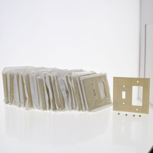 Leviton 80605-I Large Ivory 2-Gang Leviton Decora Switch GFCI Wallplates 25-Pack