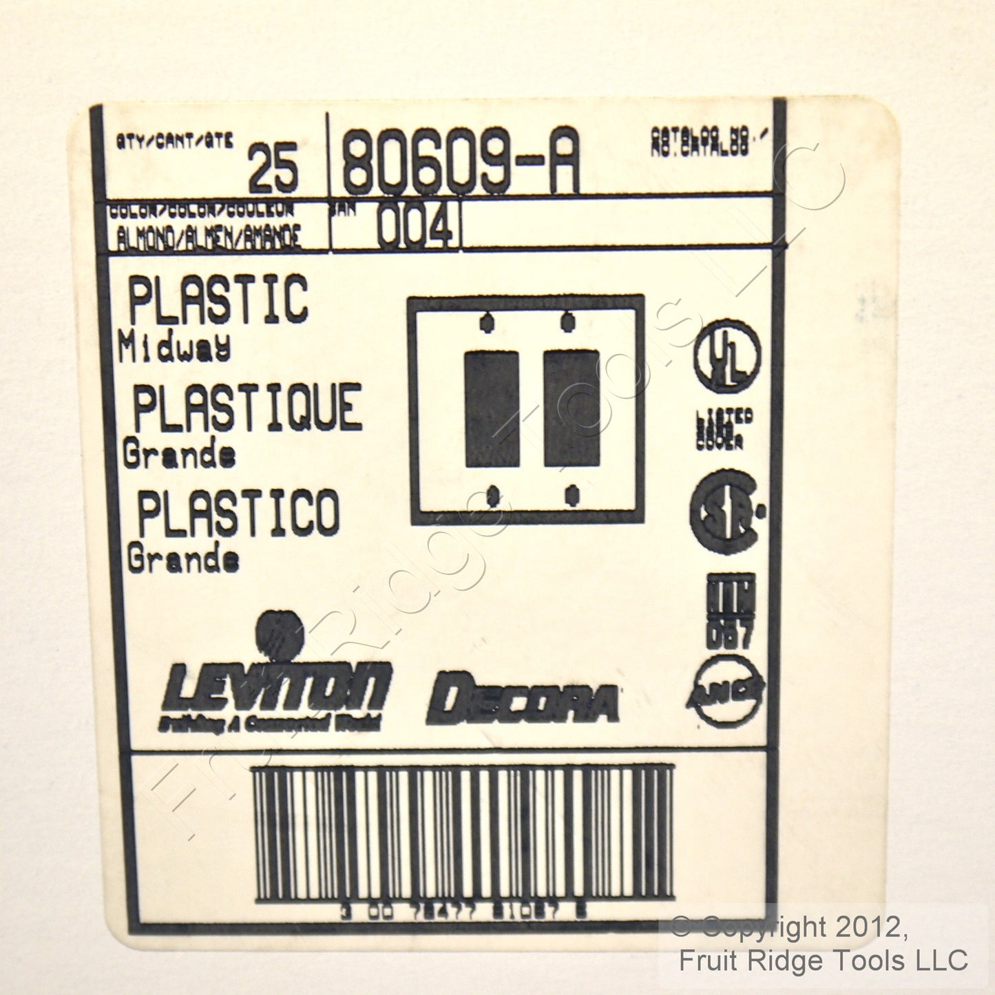 Leviton 80609-A Almond 2-Gang Decora GFCI Plastic Midway Wallplate Covers 25pcs
