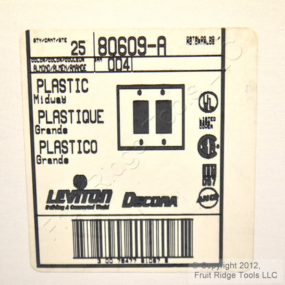 Leviton 80609-A Almond 2-Gang Decora GFCI Plastic Midway Wallplate Covers 25pcs