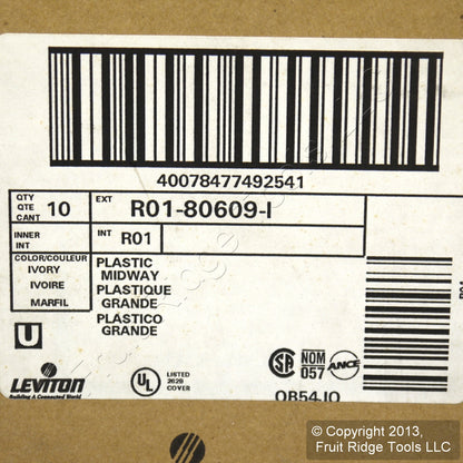 Leviton 80609-I Ivory 2-Gang Decora GFCI Plastic Midway Wallplate Covers 10pcs