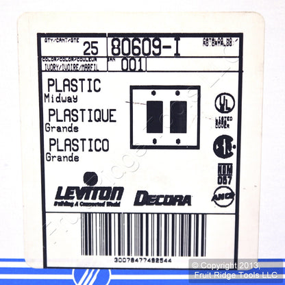 Leviton 80609-I Ivory 2-Gang Decora GFCI Plastic Midway Wallplate Covers 25pcs