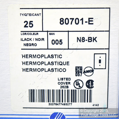 Leviton 80701-E Black 1-Gang Toggle Switch Unbreakable Nylon Wallplates 25pcs