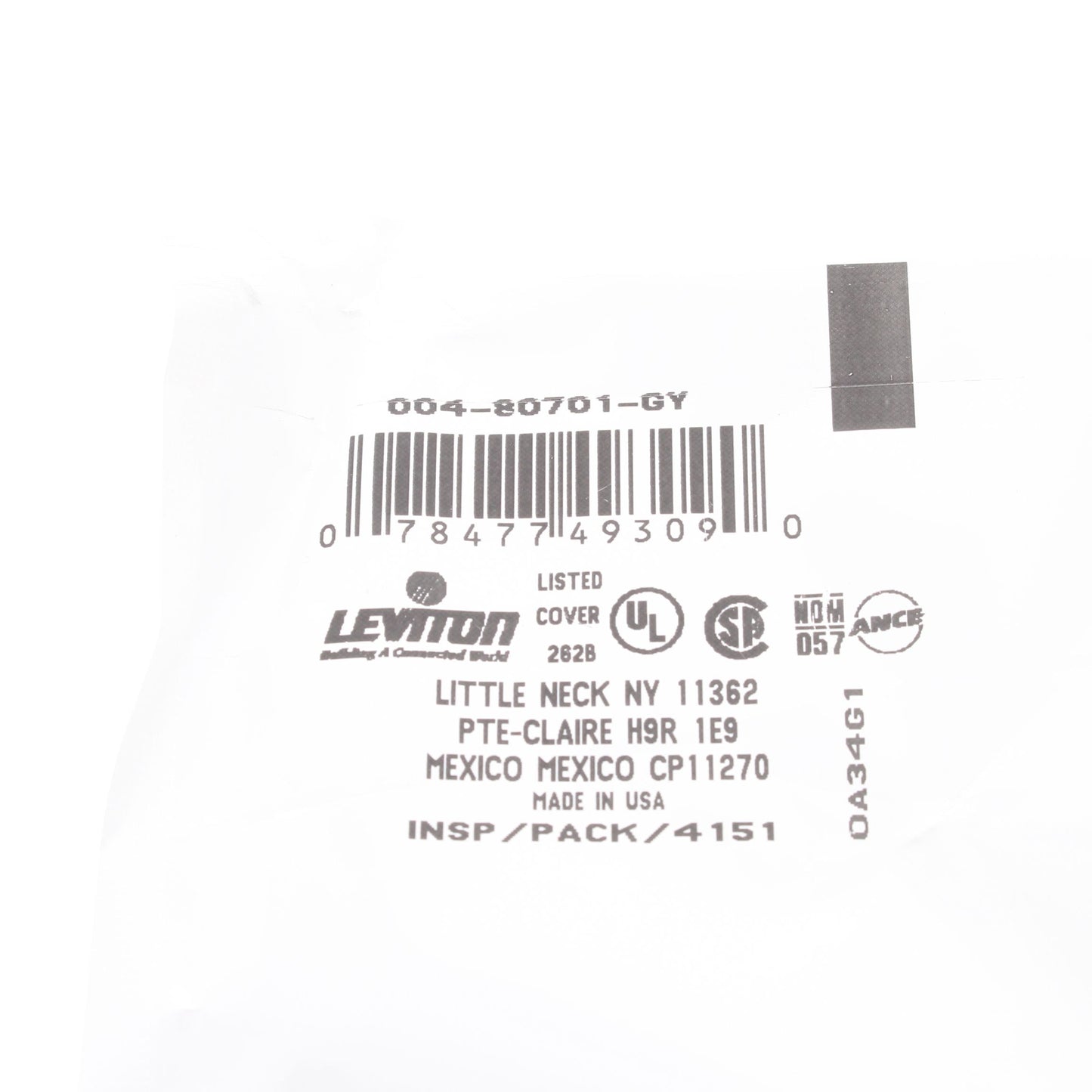 Leviton 80701-GY Gray 1-Gang Toggle Unbreakable Nylon Standard Wallplate Cover