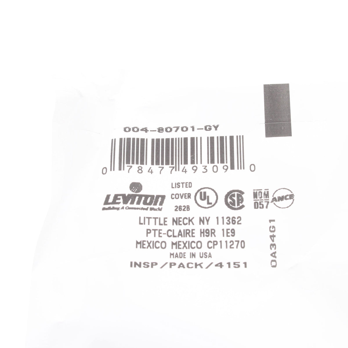 Leviton 80701-GY Gray 1-Gang Toggle Unbreakable Nylon Standard Wallplate Cover