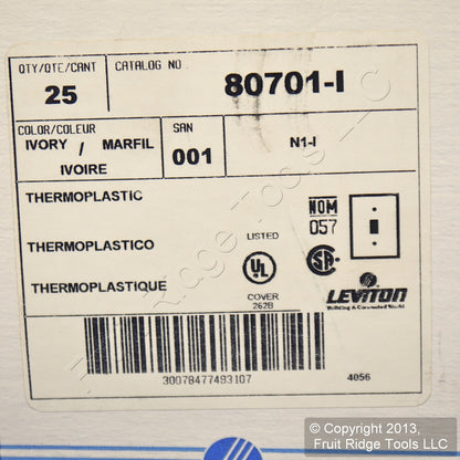 Leviton 80701-I Ivory 1-Gang Toggle Switch Unbreakable Nylon Wallplates 25pcs