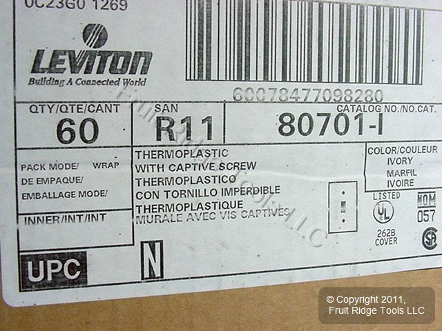 Leviton 80701-I Ivory 1-Gang Toggle Switch Unbreakable Nylon Wallplates 60pcs
