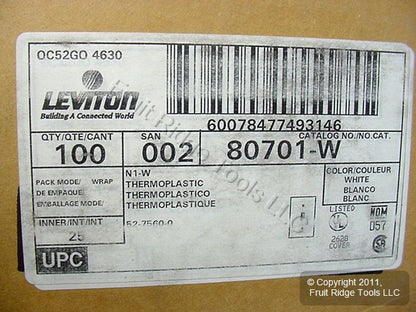 Leviton 80701-W White 1-Gang Toggle Switch Unbreakable Nylon Wallplates 100pcs