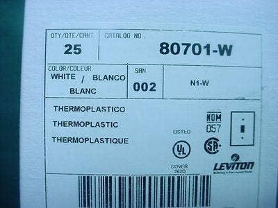 Leviton 80701-W White 1-Gang Toggle Switch Unbreakable Nylon Wallplates 25pcs