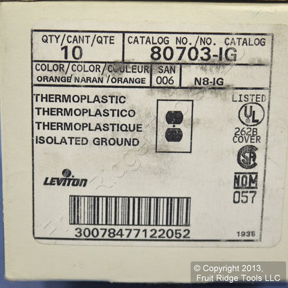Leviton 80703-IG Orange 1-Gang Unbreakable Nylon Duplex Wallplate Cover 10-pack