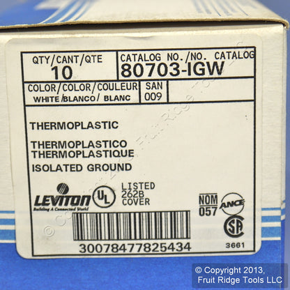 Leviton 80703-IGW White 1-Gang Duplex Unbreakable Nylon Wallplate Cover 10pcs