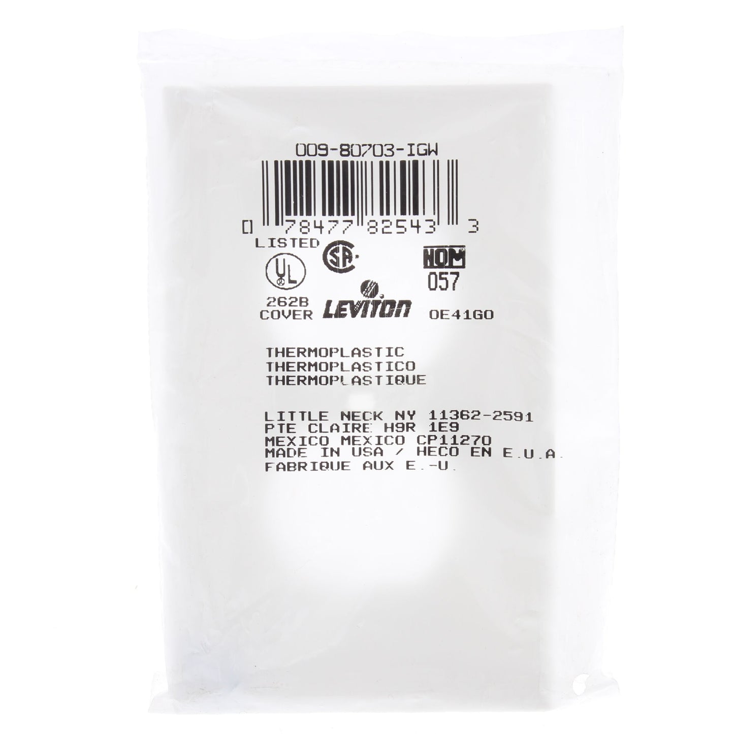 Leviton 80703-IGW White 1-Gang Isolated Ground Receptacle Nylon Wallplate Cover