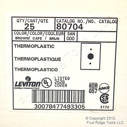 Leviton 80704 Brown 1-Gang 1.406in. Outlet Unbreakable Wallplate Covers 25pcs