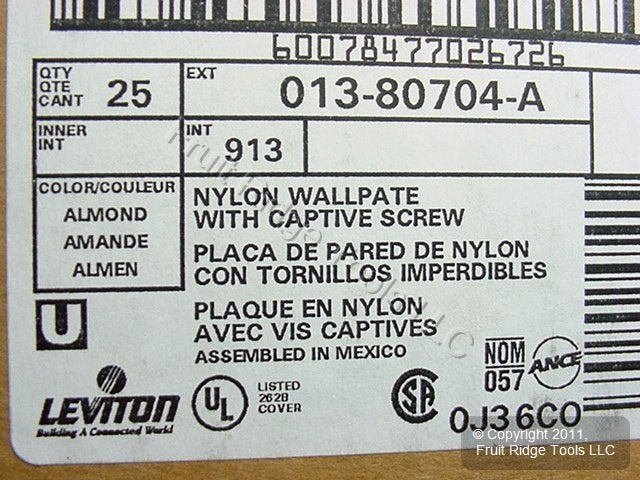 Leviton 80704-A Almond 1-Gang 1.406in. Outlet Unbreakable Wallplate Cover 25pcs