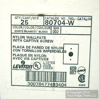 Leviton 80704-W White 1-Gang 1.406in. Outlet Unbreakable Wallplate Cover 25pcs