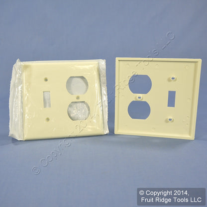 Leviton 80705-A Almond 2-Gang Toggle Duplex Outlet Unbreakable Wallplates 2pcs