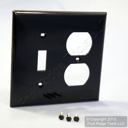 Leviton 80705-E Black 2-Gang Toggle Duplex Outlet Unbreakable Nylon Wallplate