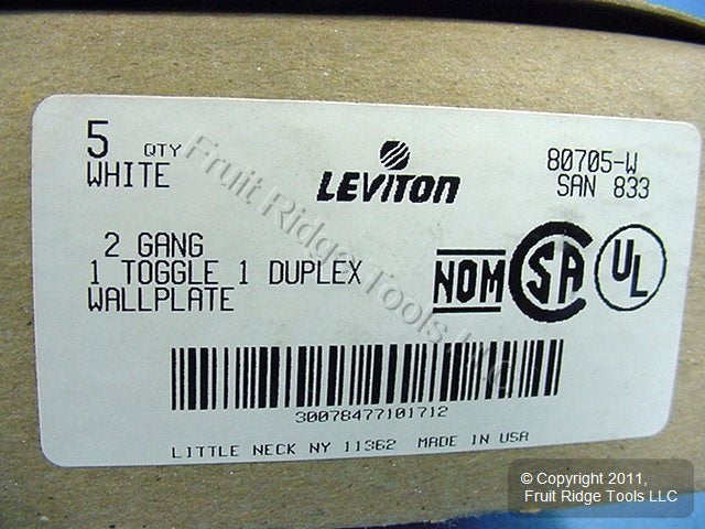 Leviton 80705-W White 2-Gang Toggle Duplex Outlet Unbreakable Wallplates 5pcs