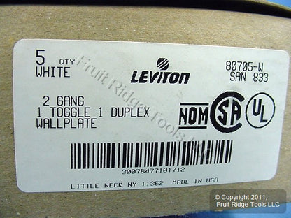 Leviton 80705-W White 2-Gang Toggle Duplex Outlet Unbreakable Wallplates 5pcs