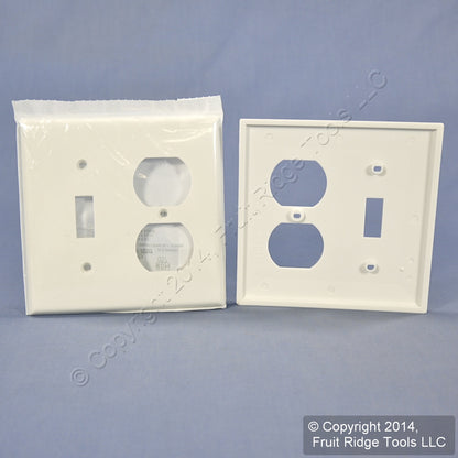 Leviton 80705-W White 2-Gang Toggle Duplex Outlet Unbreakable Wallplates 2pcs